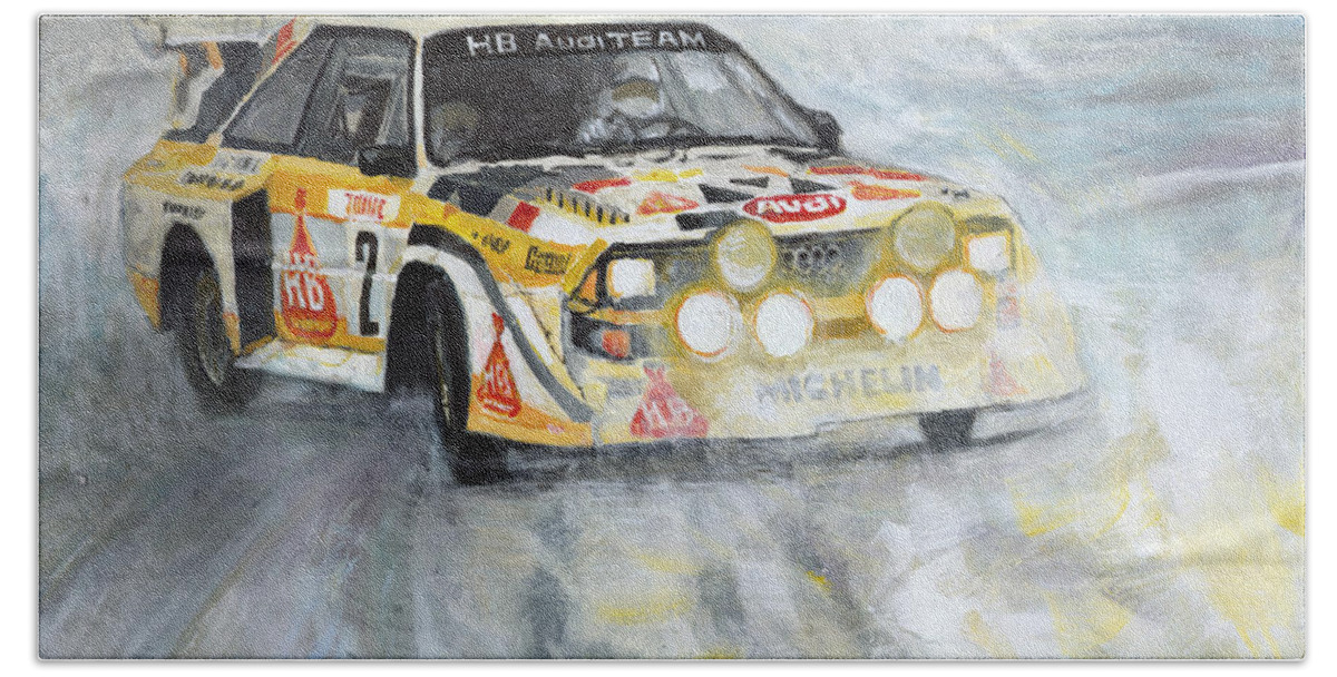 Acrilic On Canvas Hand Towel featuring the painting 1985 Audi Quattro S1 by Yuriy Shevchuk