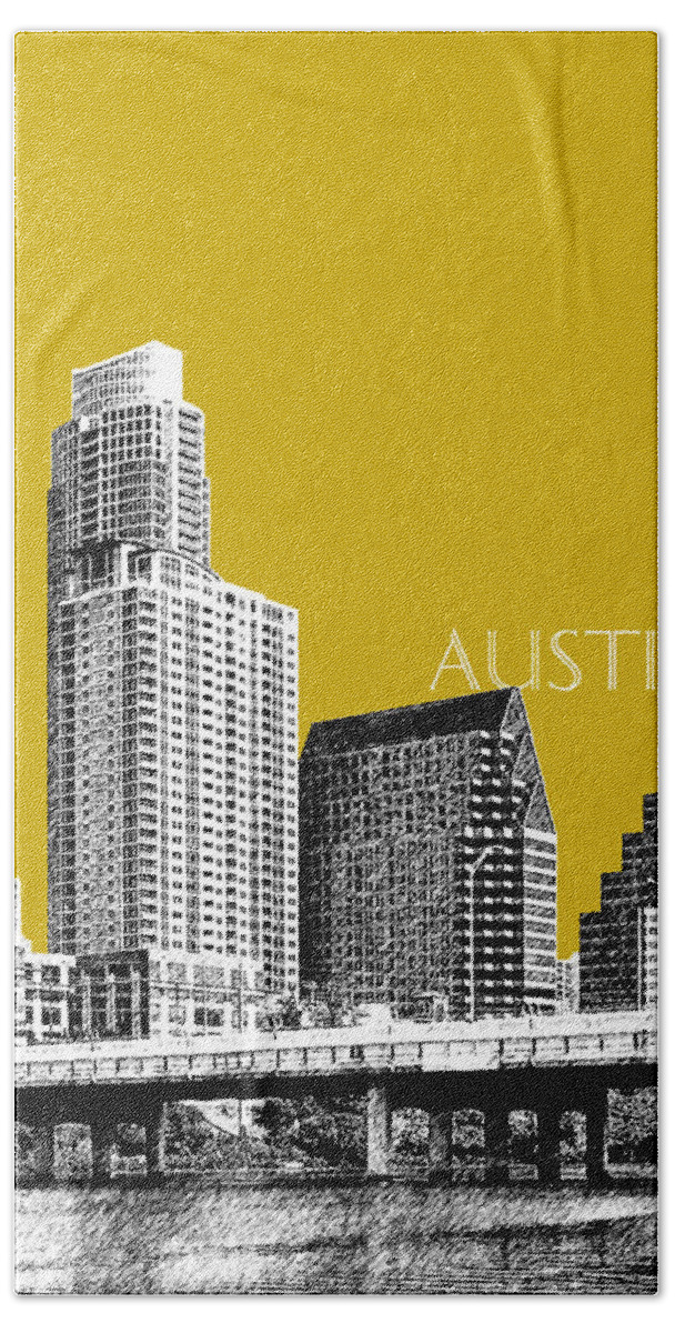 Architecture Bath Towel featuring the digital art Austin Texas Skyline - Gold by DB Artist