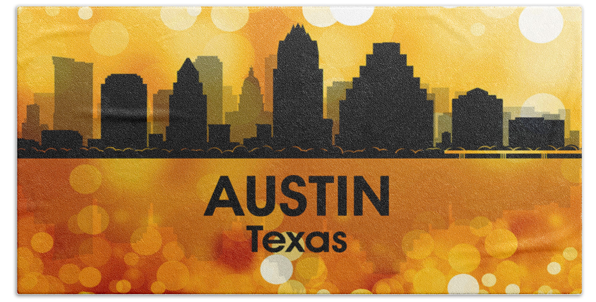 City Silhouette Hand Towel featuring the mixed media Austin TX 3 by Angelina Tamez