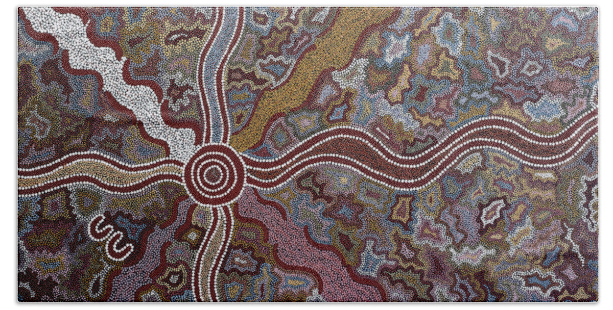 Aboriginal Bath Towel featuring the painting Australian Aboriginal Dot Painting by A.b. Joyce