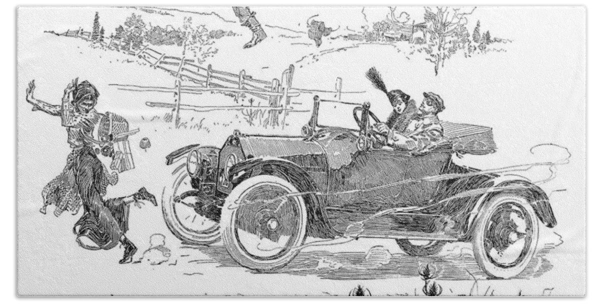 1914 Bath Towel featuring the painting Automobile, 1914 by Granger