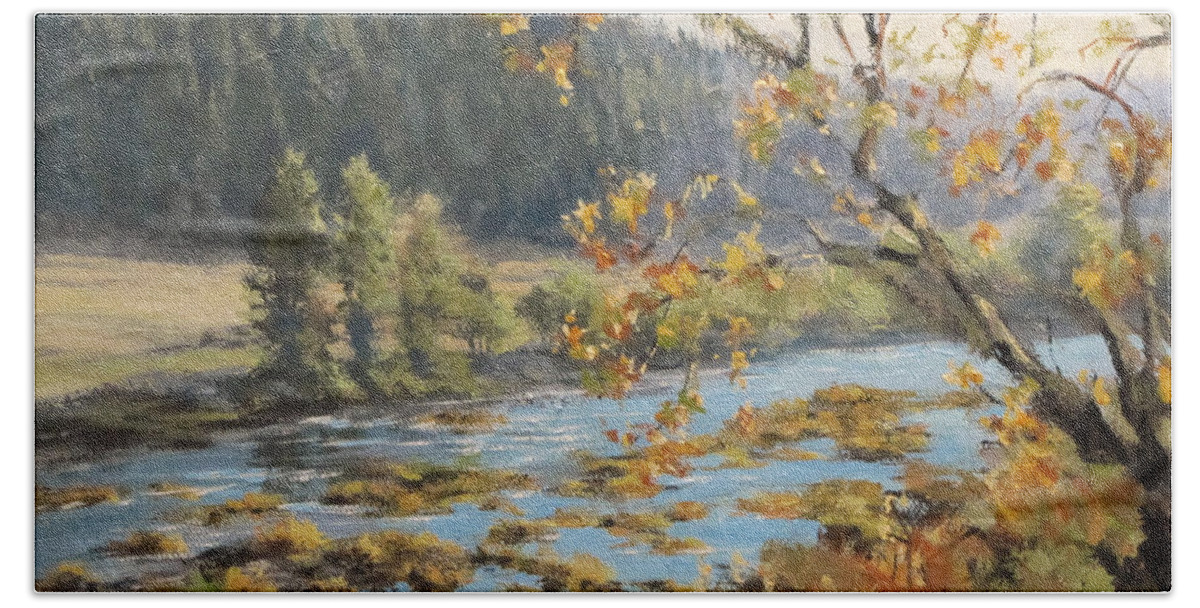 Landscape Bath Towel featuring the painting Autumn Afternoon by Karen Ilari