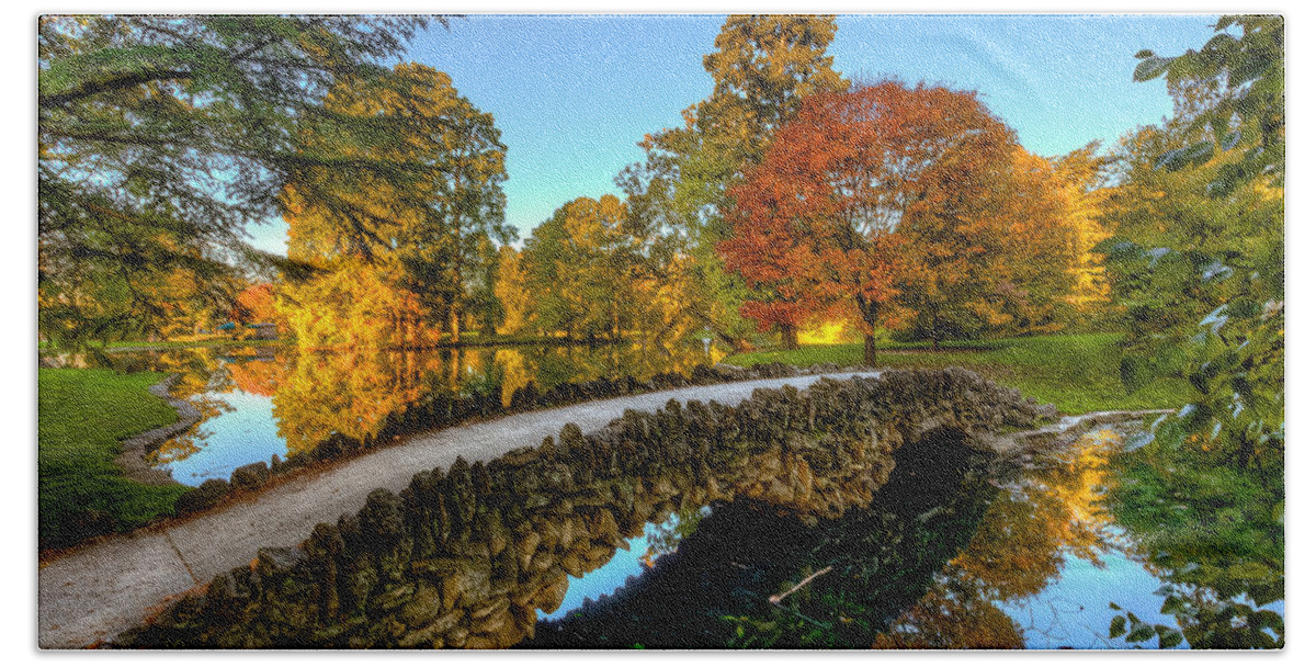 Bridge Hand Towel featuring the photograph Autumn Bridge by Keith Allen