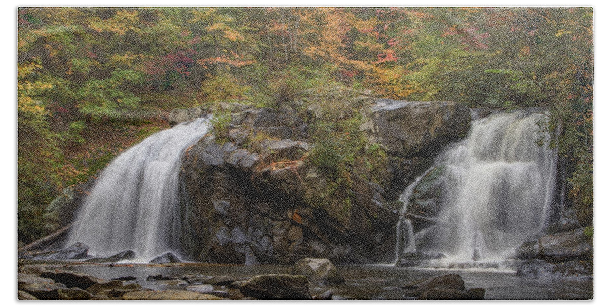 Appalachia Bath Towel featuring the photograph Autumn Cascades by Debra and Dave Vanderlaan