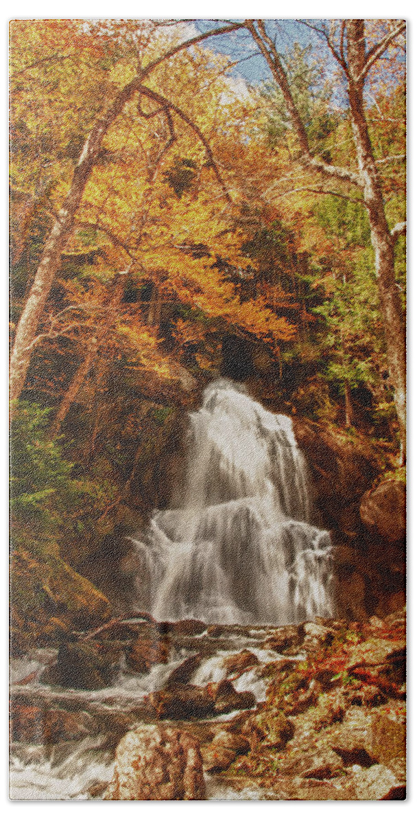 Granville Vermont Bath Towel featuring the photograph Autumn colors over Moss Glen Falls by Jeff Folger