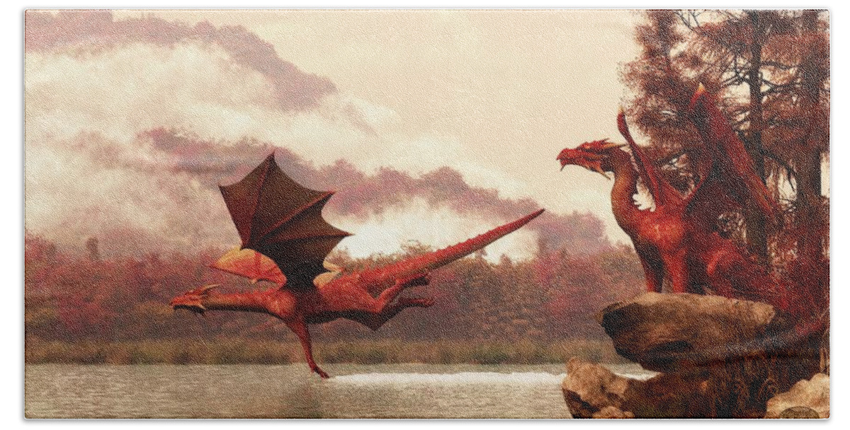 Dragon Hand Towel featuring the digital art Autumn Dragons by Daniel Eskridge