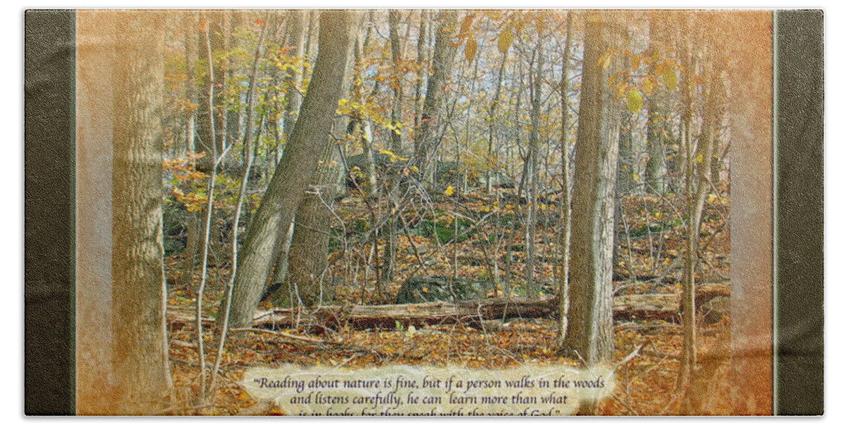 Autumn Bath Towel featuring the photograph Autumn Forest - George Washington Carver Quote by Carol Senske