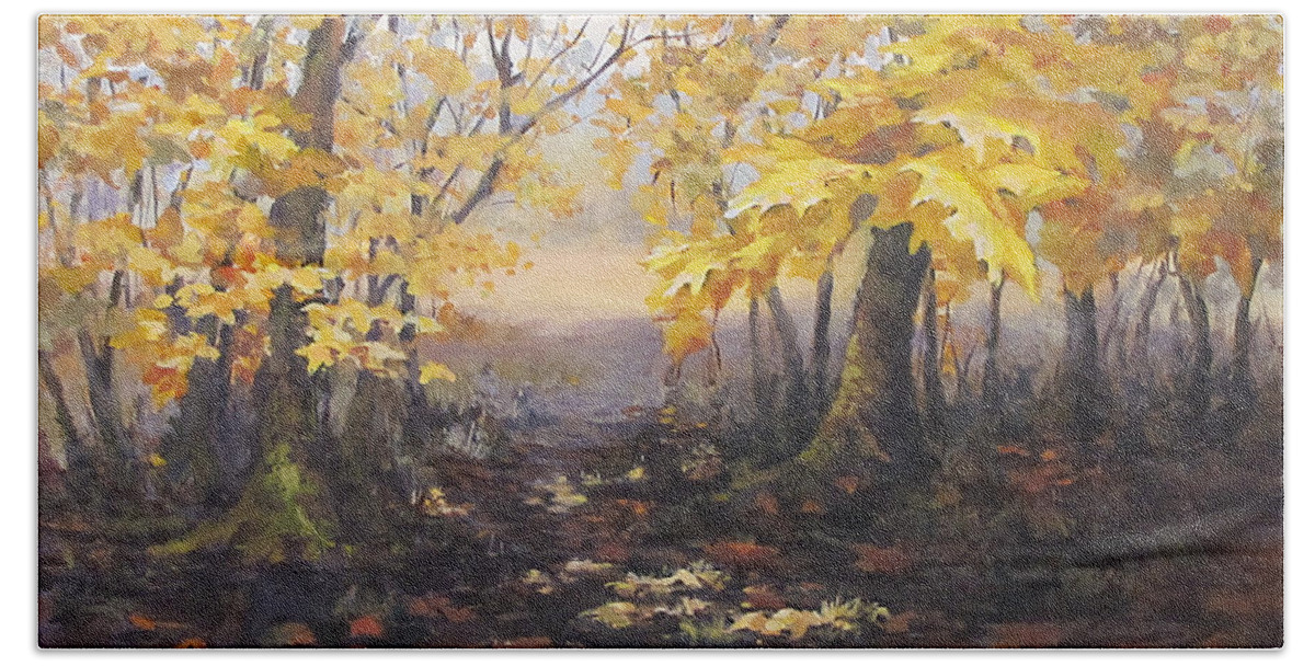 Acrylic Bath Towel featuring the painting Autumn Forest by Karen Ilari