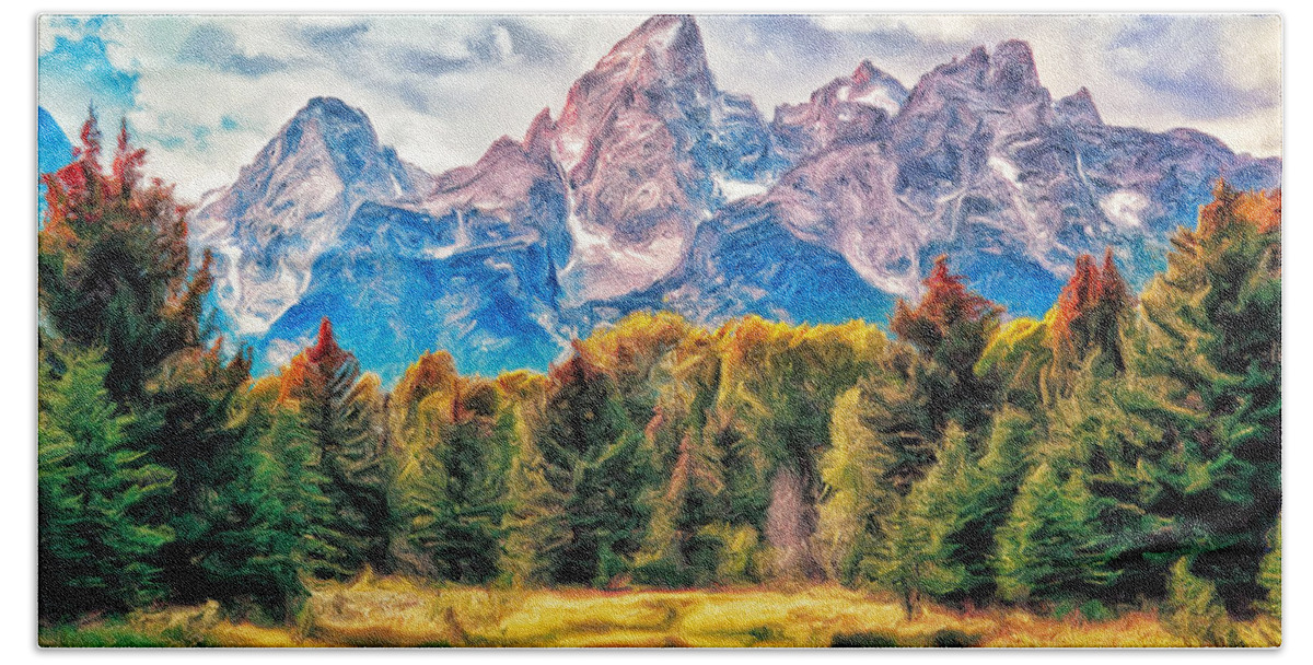 Autumn Hand Towel featuring the painting Autumn in the Tetons by Dominic Piperata