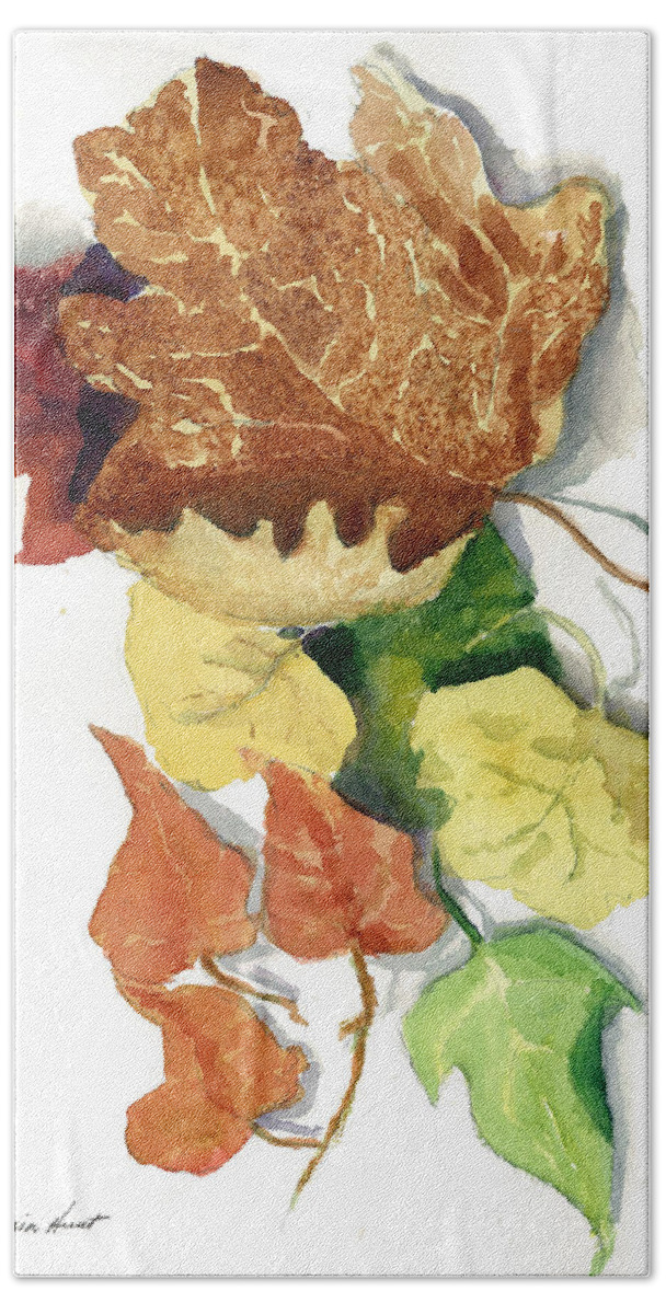 Nature Bath Towel featuring the painting Autumn Leaves by Maria Hunt