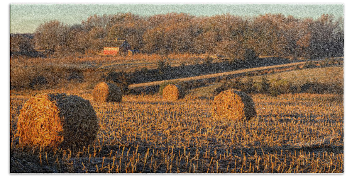 Autumn Hand Towel featuring the photograph Autumn Morning Bales by Bruce Morrison