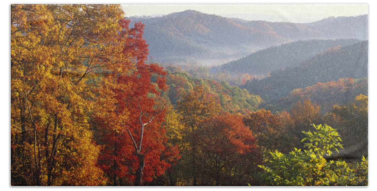 Feb0514 Bath Towel featuring the photograph Autumn On Blue Ridge Range Near Jumping by Tim Fitzharris