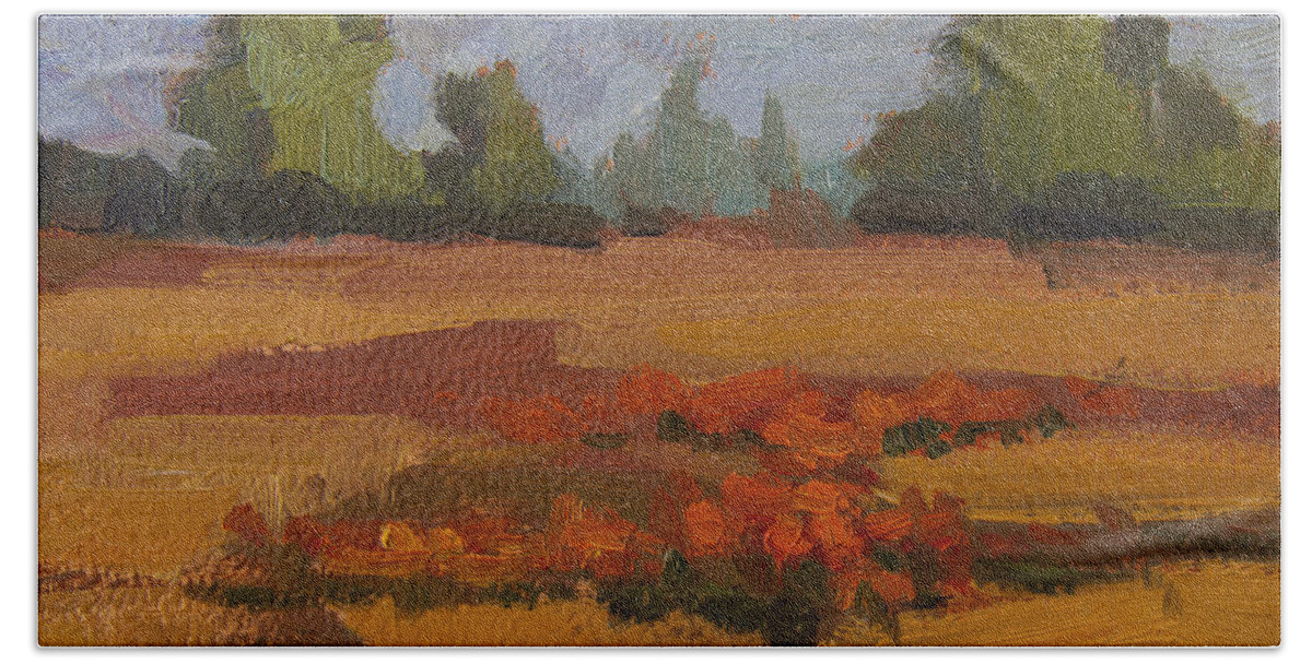 Autumn Hand Towel featuring the painting Autumn Poppy Field by Diane McClary