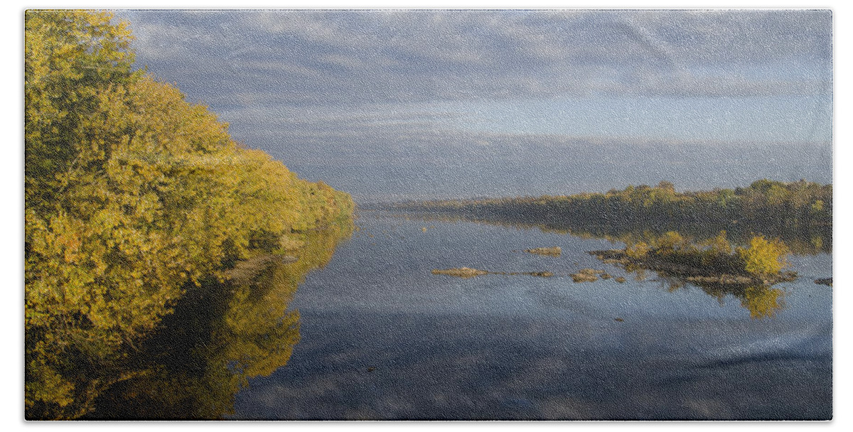 Autumn Hand Towel featuring the photograph Autumn Reflections on the Delaware by Bill Cannon