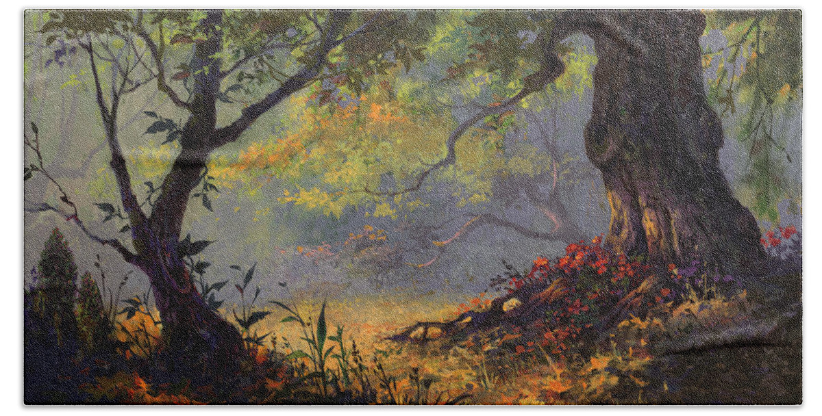 Landscape Hand Towel featuring the painting Autumn Shade by Michael Humphries