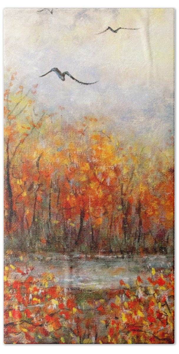 Landscapes Bath Towel featuring the painting Autumn Song by Natalie Holland