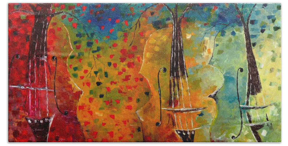 Autumn Bath Towel featuring the painting Autumn Colors Symphony by Amalia Suruceanu