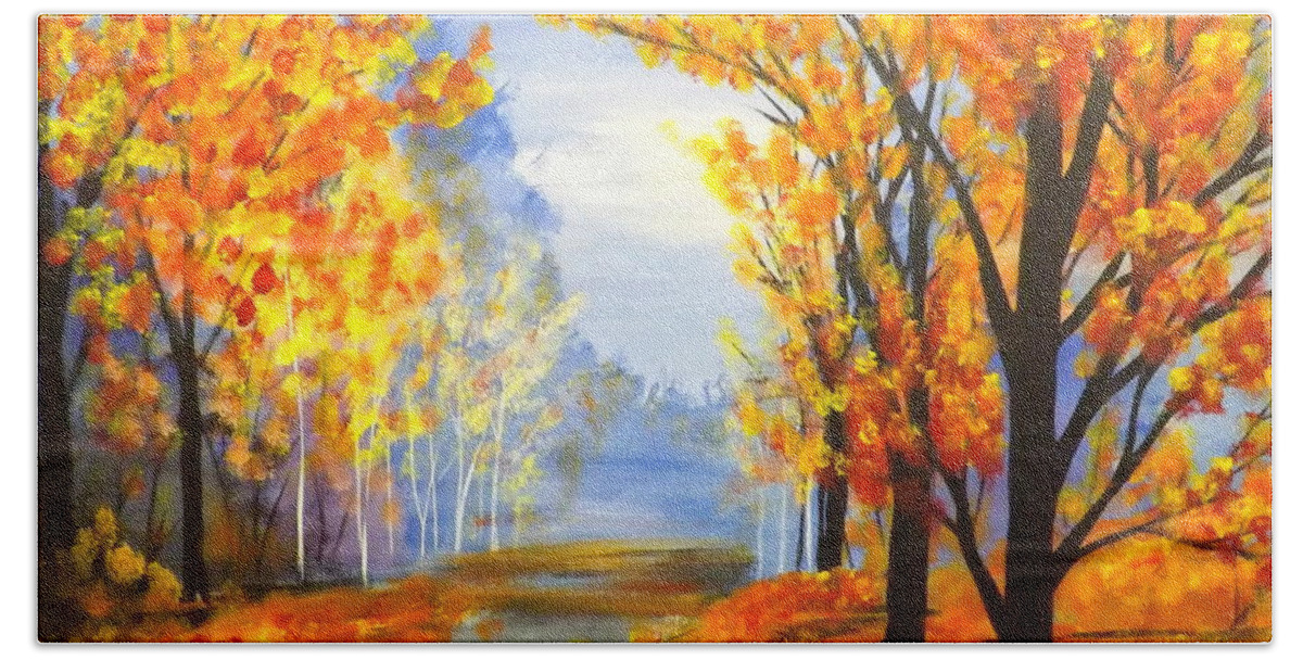 Autumn Bath Towel featuring the painting Autumn Trail by Darren Robinson