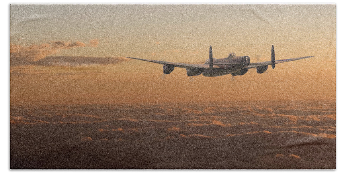 Aircraft Bath Towel featuring the digital art Avro Lancaster - Homeward by Pat Speirs