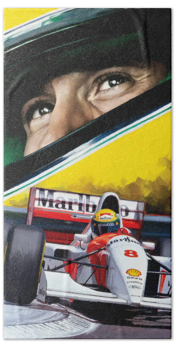 Ayrton Senna Bath Sheet featuring the painting Ayrton Senna Artwork by Sheraz A