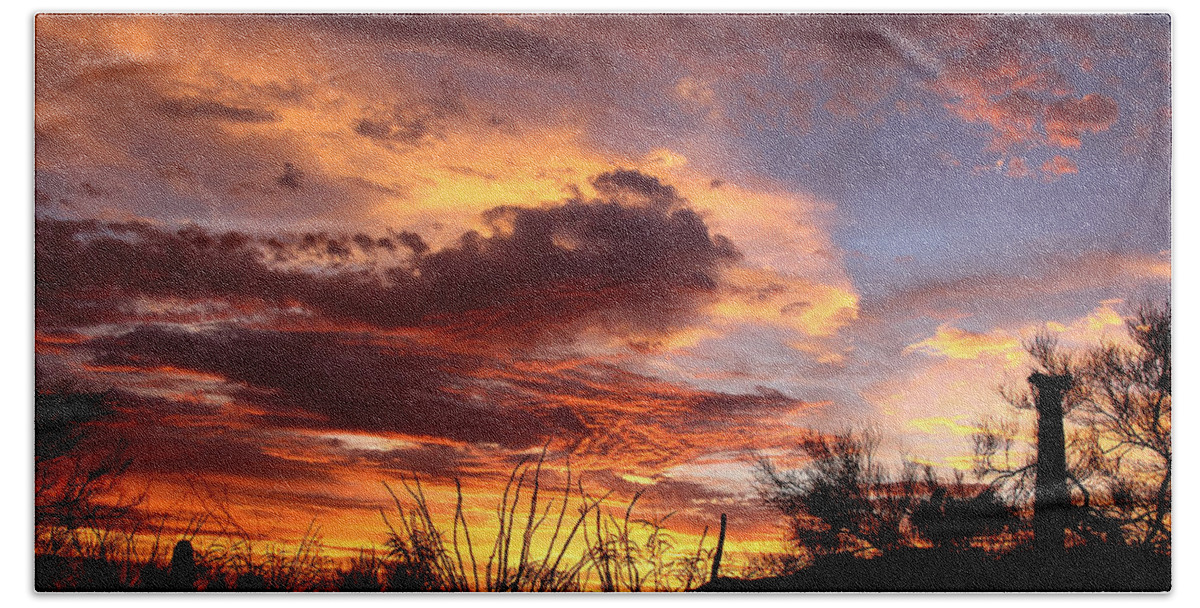 Clouds Bath Towel featuring the photograph Az Monsoon Sunset by Elaine Malott
