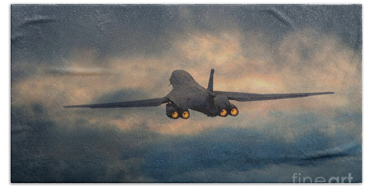 B-1 Bomber Bath Towel featuring the digital art B-1 Bone by Airpower Art