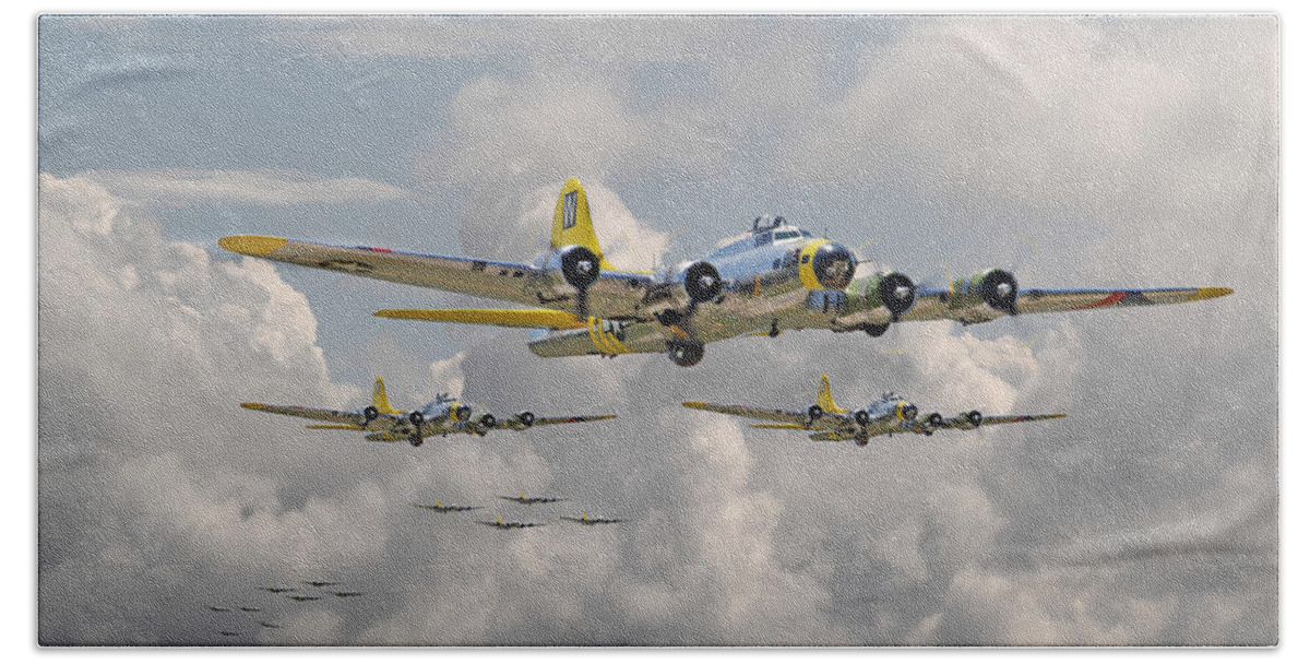 Aircraft Bath Towel featuring the digital art B17 486th Bomb Group by Pat Speirs