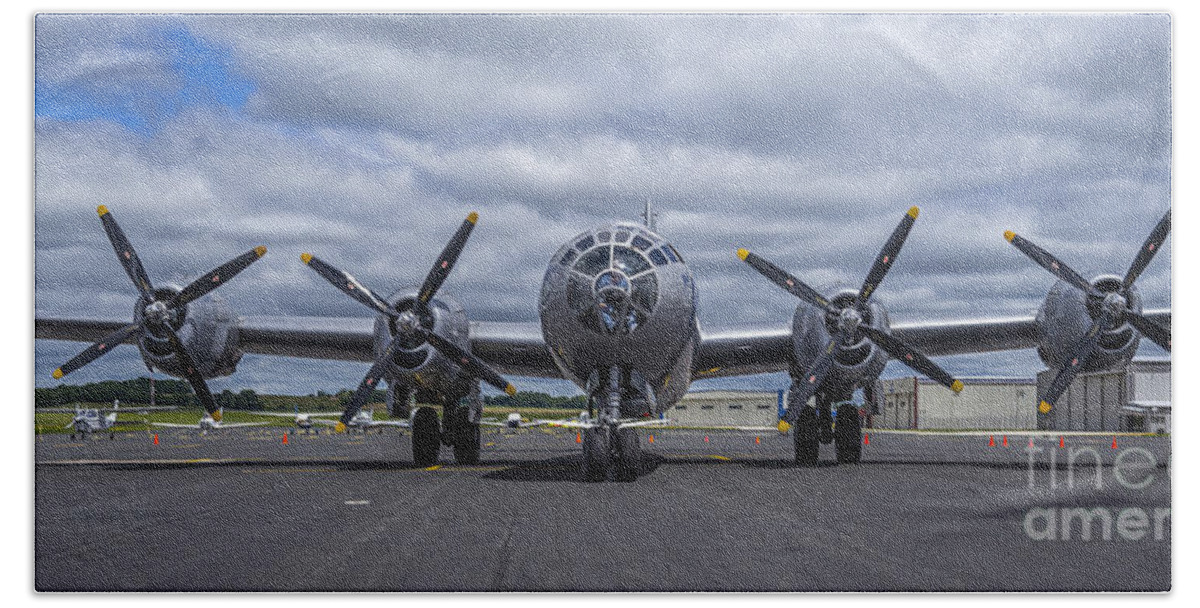 Plane Bath Towel featuring the photograph B29 superfortress by Steven Ralser
