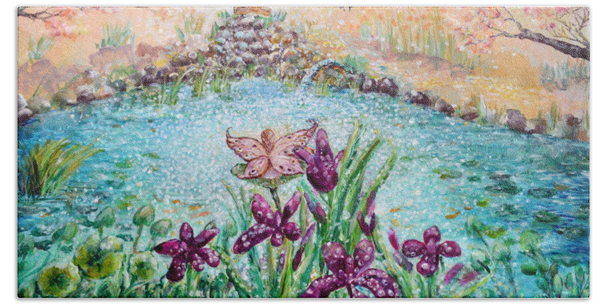Nature Bath Towel featuring the painting Babajis Pond by Ashleigh Dyan Bayer