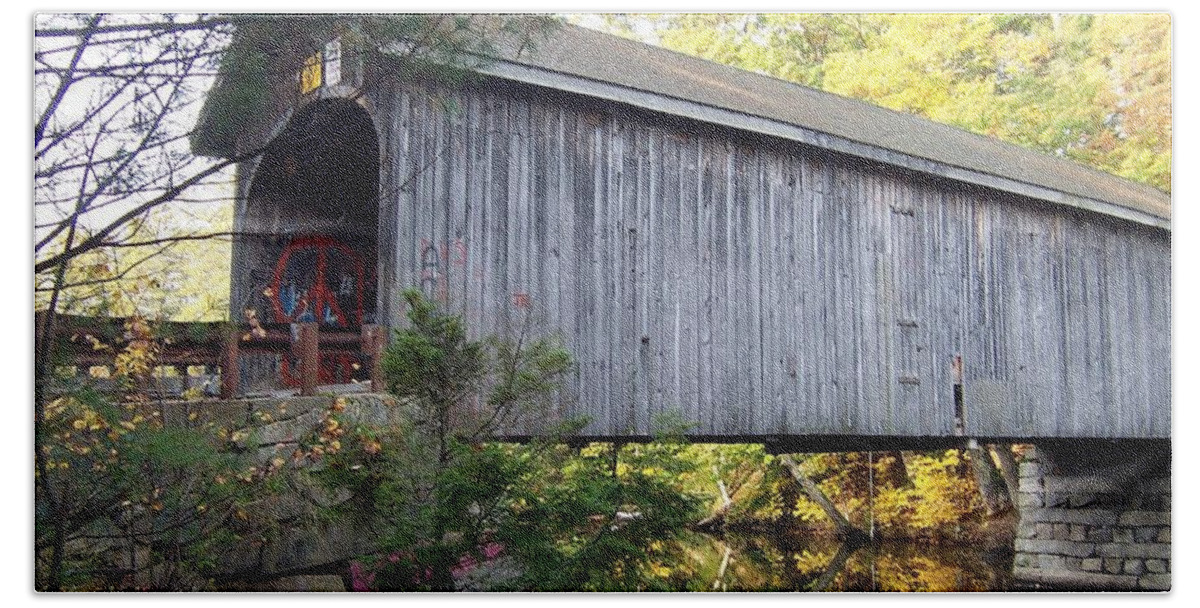 Covered Bridges Bath Towel featuring the photograph Babbs Covered Bridge in Maine by Catherine Gagne