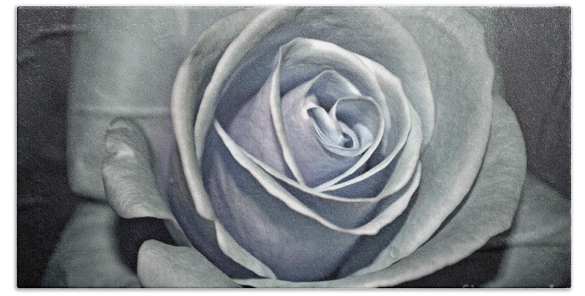 Rose Bath Towel featuring the photograph Baby Blue Rose by Savannah Gibbs