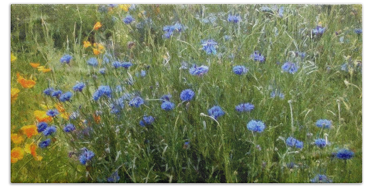 Landscape Bath Towel featuring the painting Bachelor's Meadow by RC DeWinter