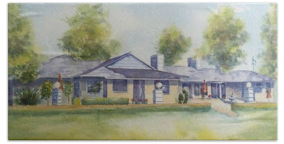 Watercolor House Portrait Hand Towel featuring the painting Back of House by Debbie Lewis
