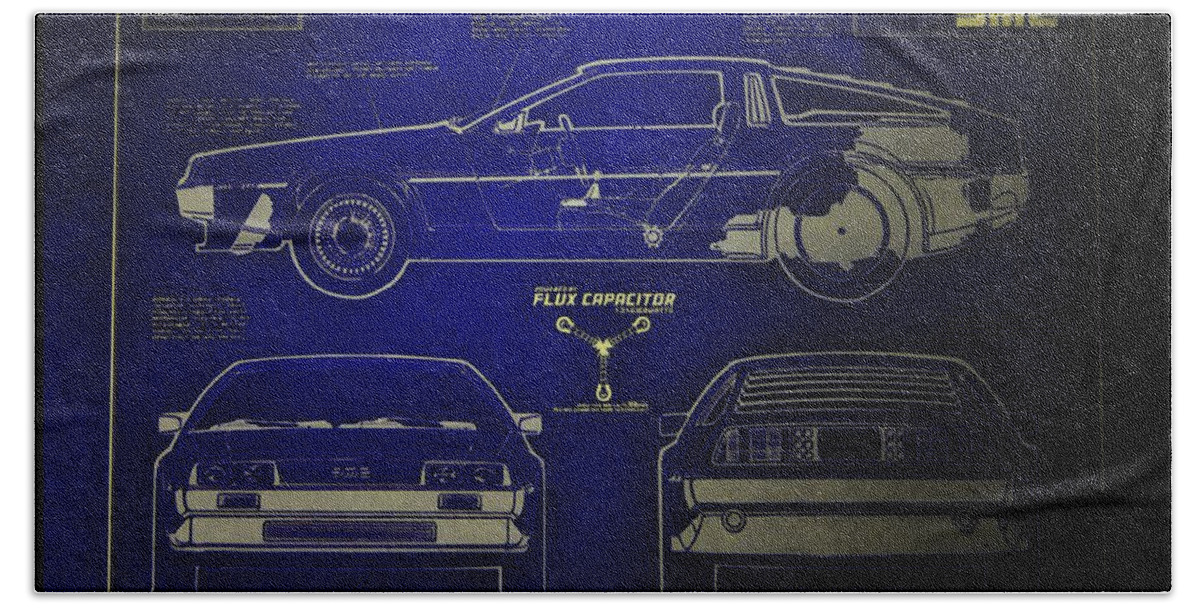 Delorean Hand Towel featuring the photograph Back to the Future DeLorean Blueprint 2 by Tommy Anderson
