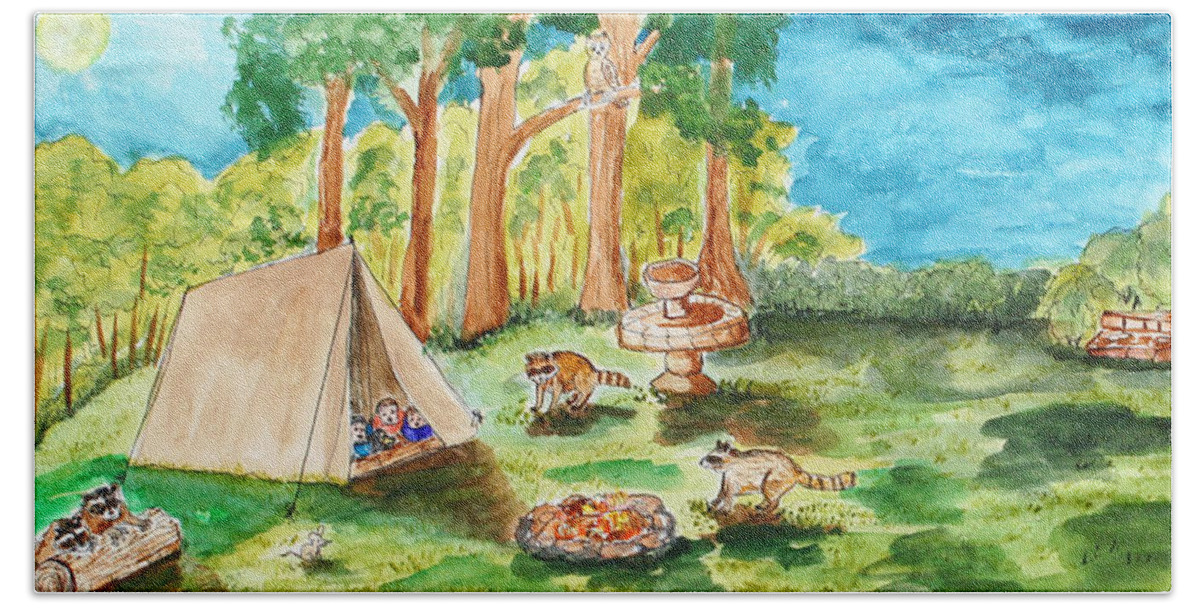 Watercolor Bath Towel featuring the painting Back Yard Camp by Janis Lee Colon