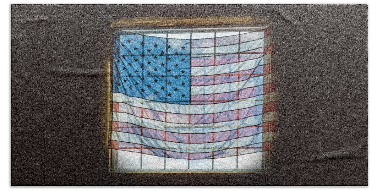 American Flag Bath Towel featuring the photograph Backlit American Flag by Photographic Arts And Design Studio