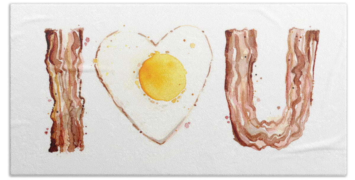 Bacon Hand Towel featuring the painting Bacon and Egg LOVE by Olga Shvartsur
