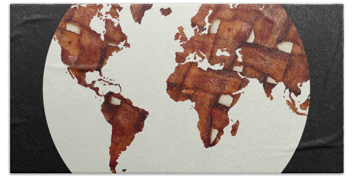 Bacon Bath Towel featuring the mixed media Bacon World 1 by Andee Design