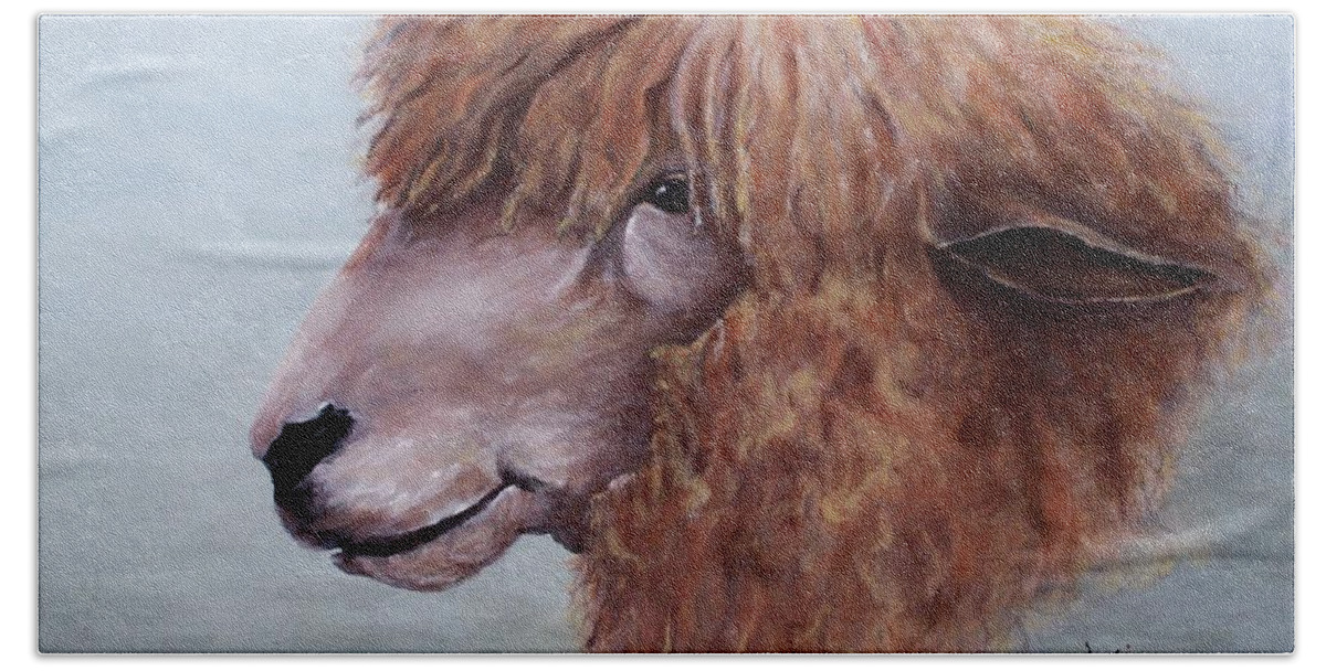 Sheep Bath Towel featuring the painting Bad Hair Day by Judy Kirouac