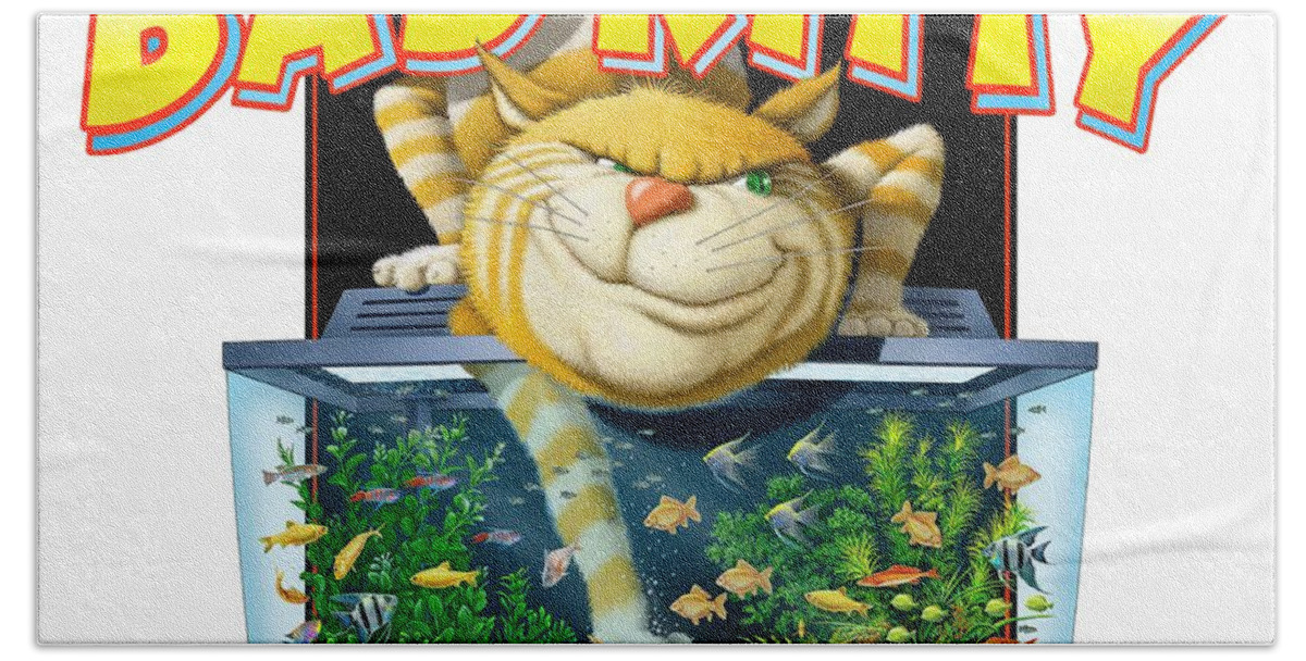Humor Bath Towel featuring the digital art Bad Kitty by Scott Ross