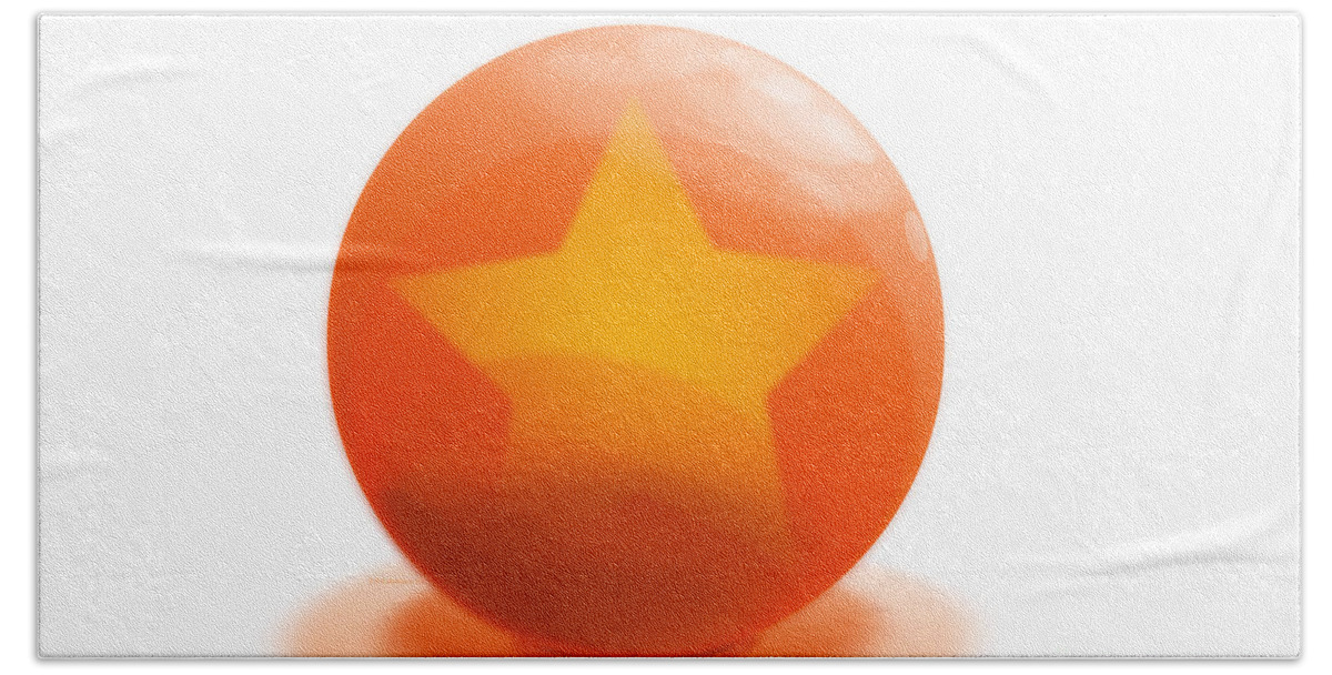 Ball Bath Towel featuring the digital art orange Ball decorated with star white background by Vintage Collectables