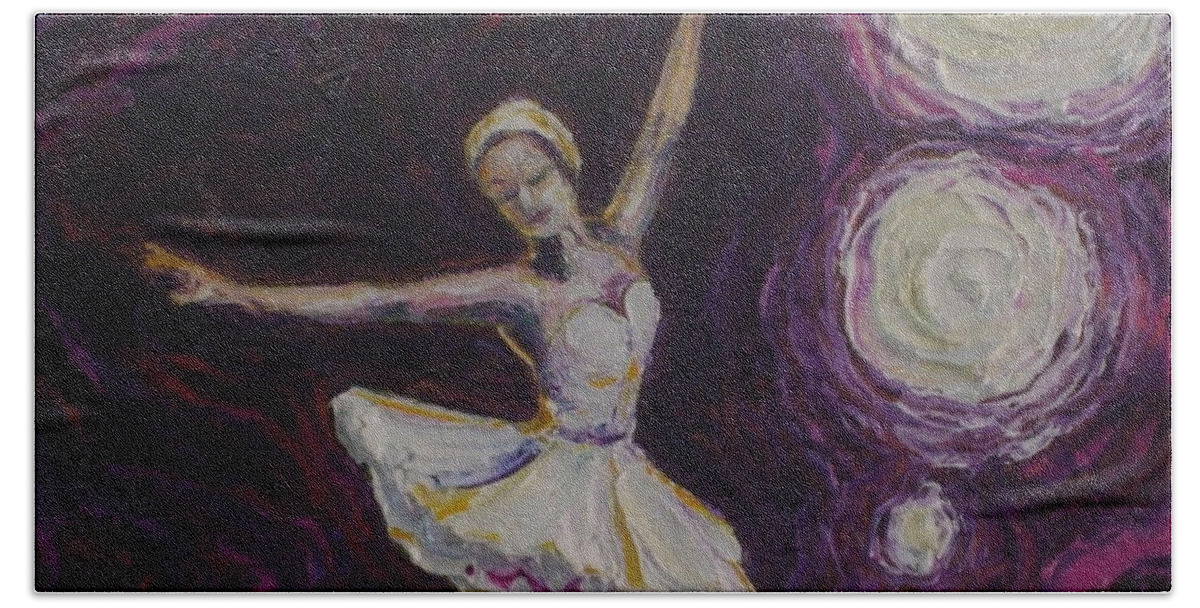 Ballerina Dancing Hand Towel featuring the painting Ballerina Dancin in Purple by Paris Wyatt Llanso