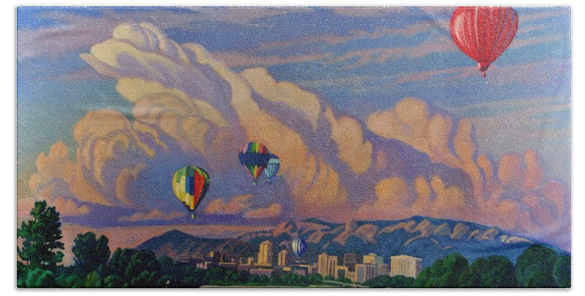 Taos Hand Towel featuring the painting Ballooning on the Rio Grande by Art West