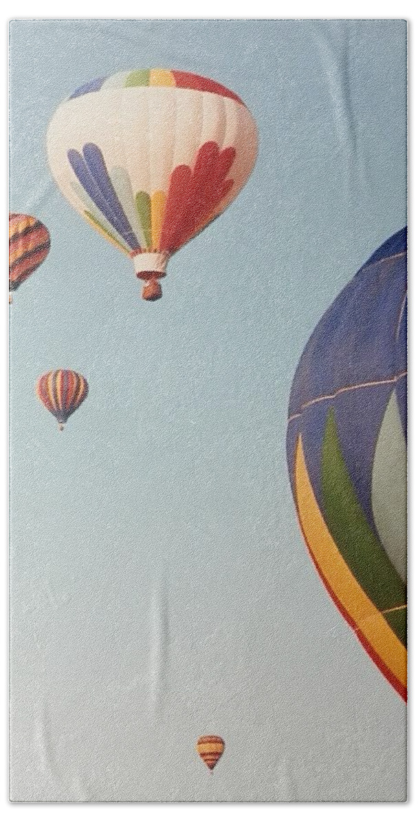 Colorful Hand Towel featuring the photograph Balloons High in the Sky by Belinda Lee