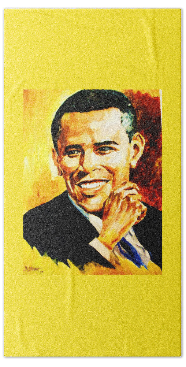 Portraits Bath Towel featuring the painting Barack Obama by Al Brown