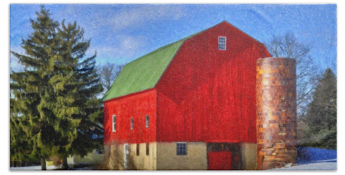 Rural Bath Towel featuring the painting Barn in Winter by Dean Wittle