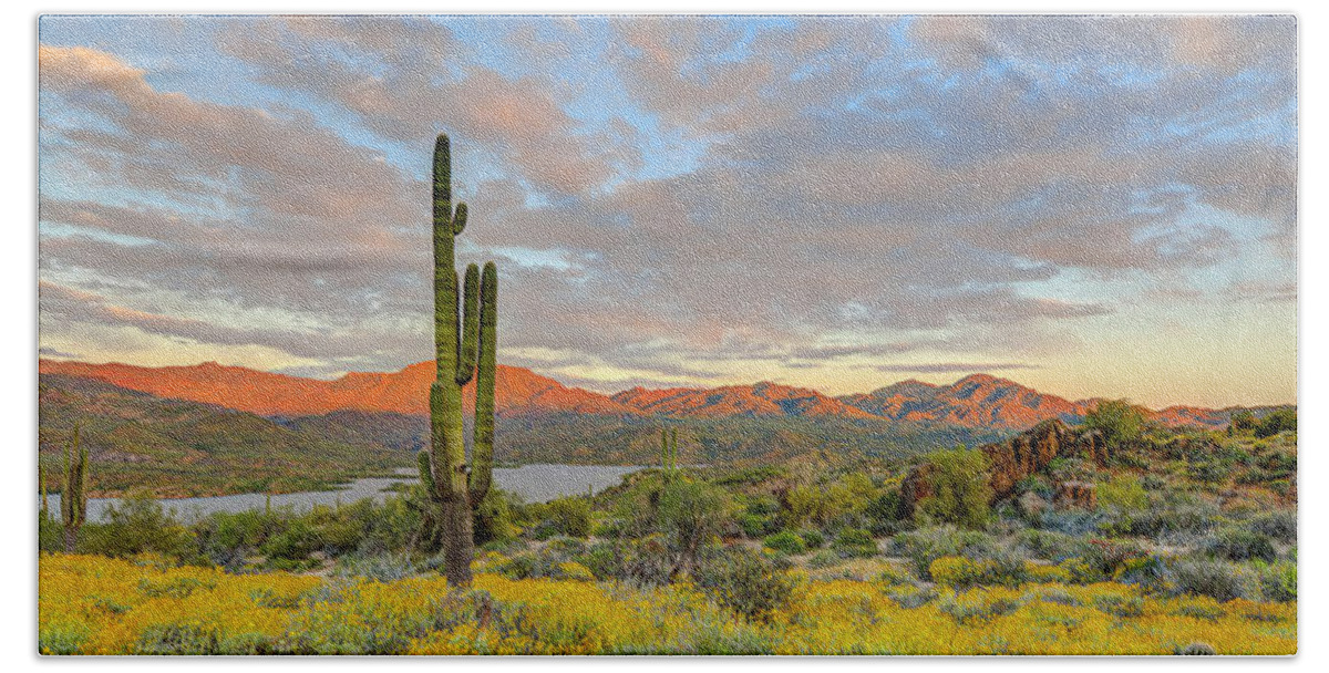 Cactus Bath Towel featuring the photograph Bartlett Lake Sunset by Fred J Lord