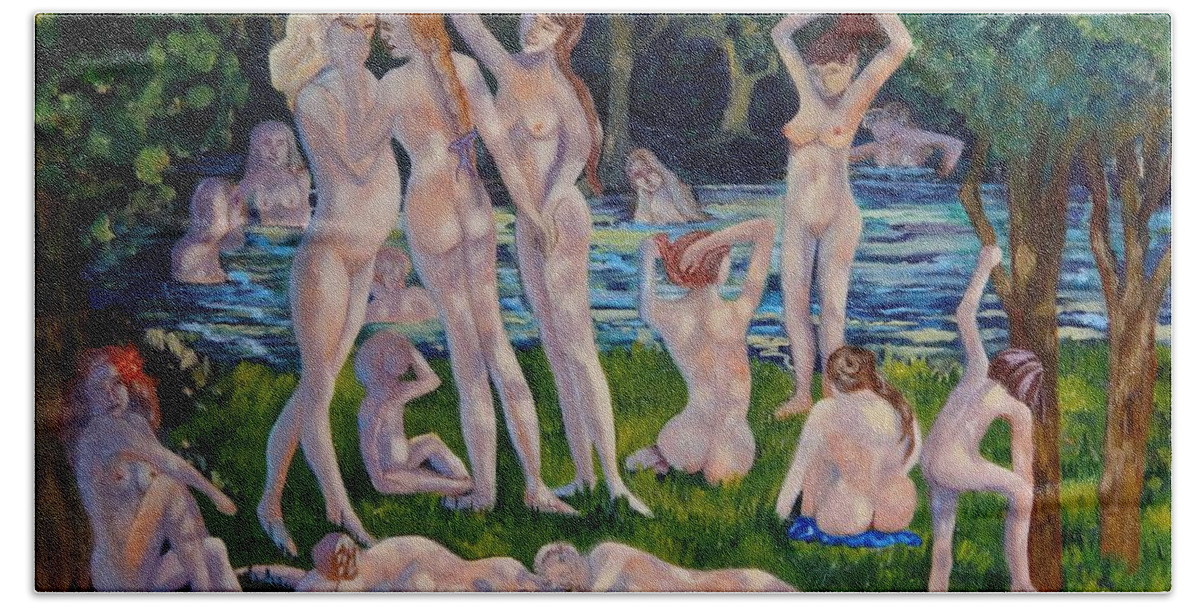 Bathers Bath Towel featuring the painting Bathers A Generation of Women by Caroline Street
