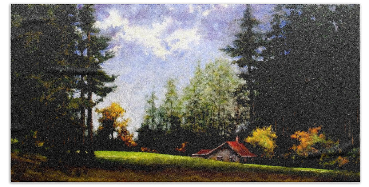 Landscape Hand Towel featuring the painting Battle Ground Park by Jim Gola