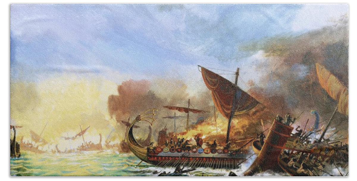 Persia Bath Towel featuring the painting Battle Of Salamis by Andrew Howat